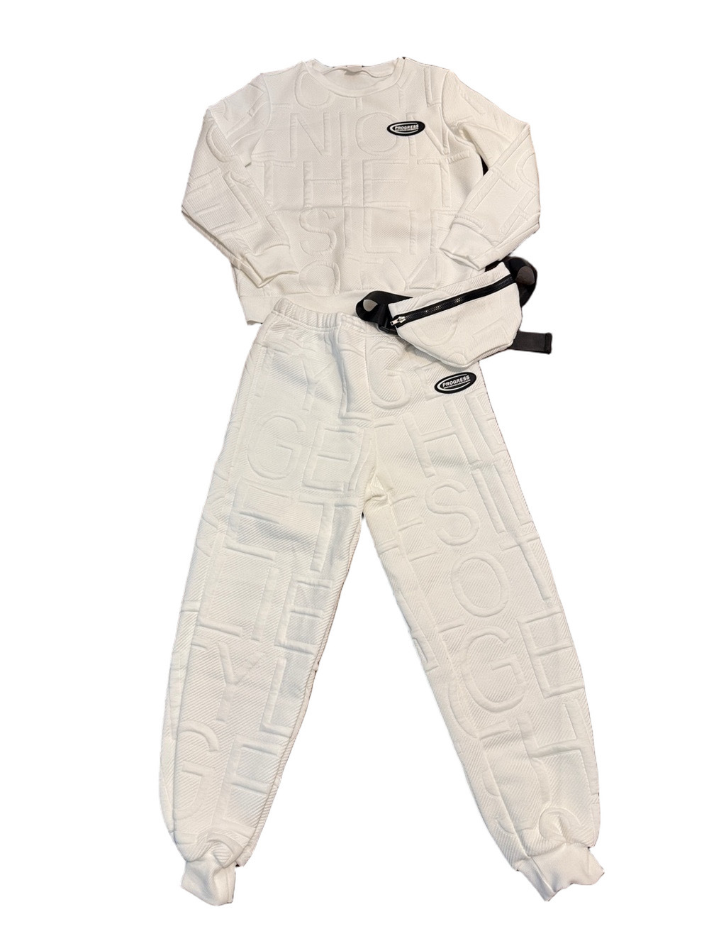 Kids' White Quilted Sweatshirt & Jogger Set with Fanny Pack Size 9Y New - Picture 2 of 3